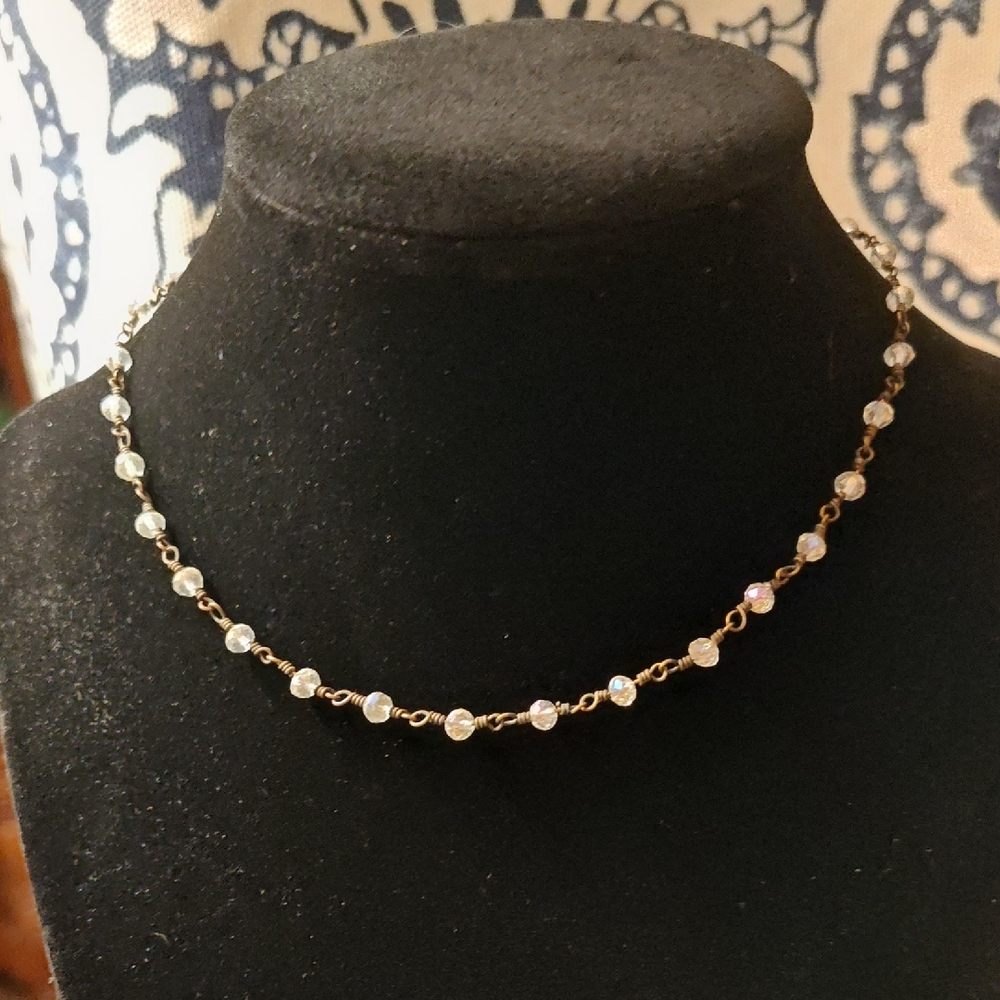 Gold Beaded Crystal Choker Necklace
